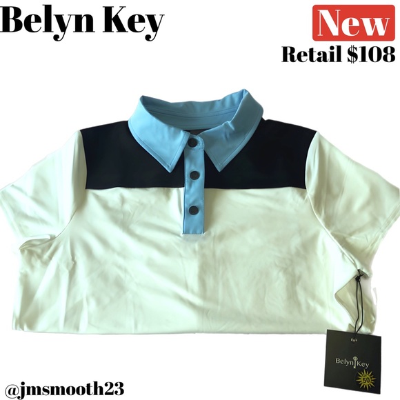 ☀️🆕 Belyn Key Polo Shirt UPF 50 Black white & baby blue